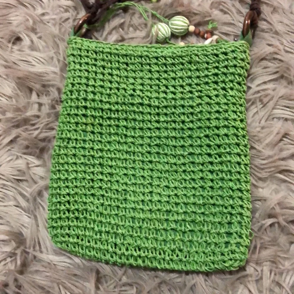FREE WITH $25 PURCHASE Sun N Sand Woven Bag-Crossbody-Beaded Accents-Green/Brown